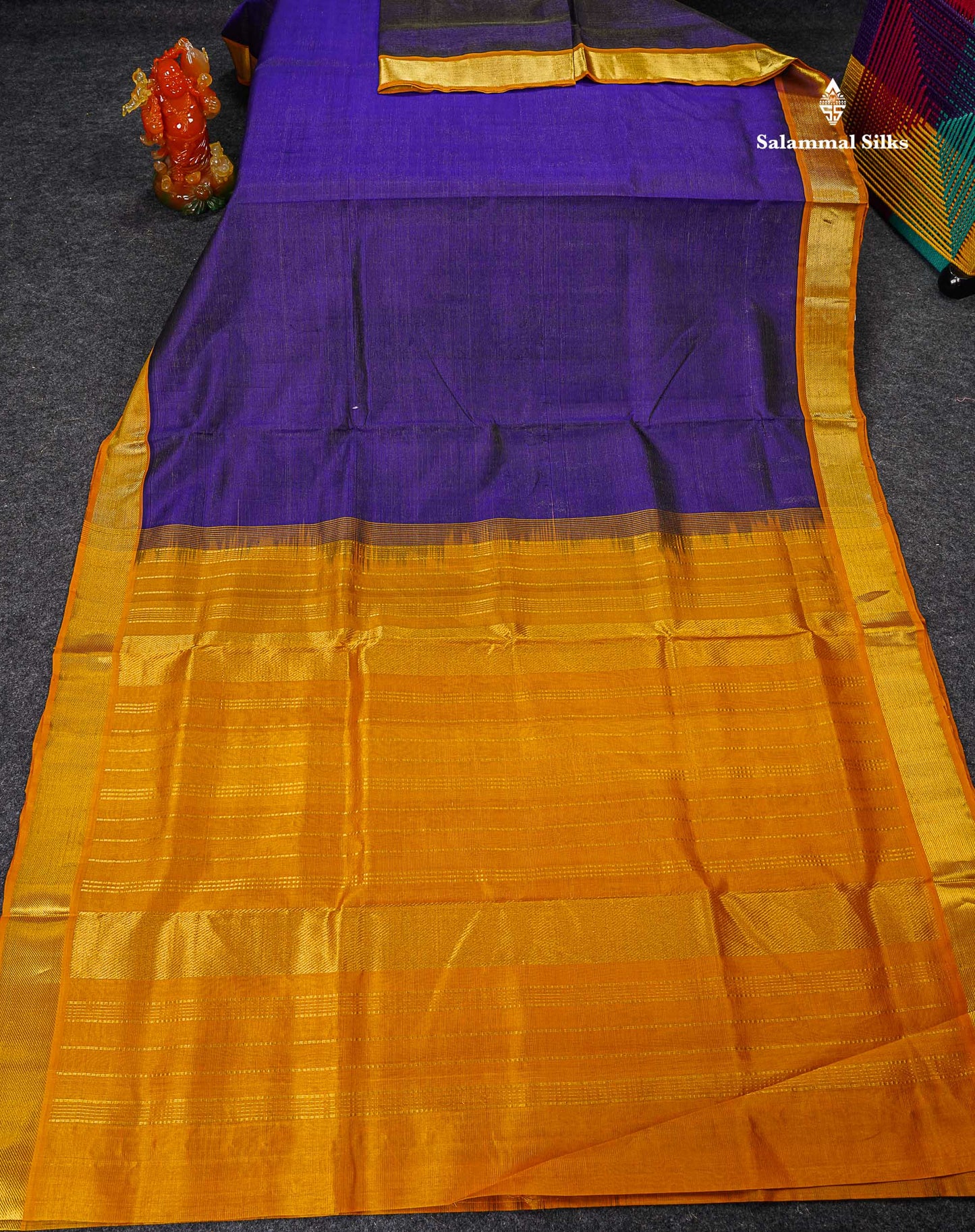 Pure Silk Cotton Saree - Violet Vaira Oosi Lines Along With Contrast Mustard Yellow Traditional Border
