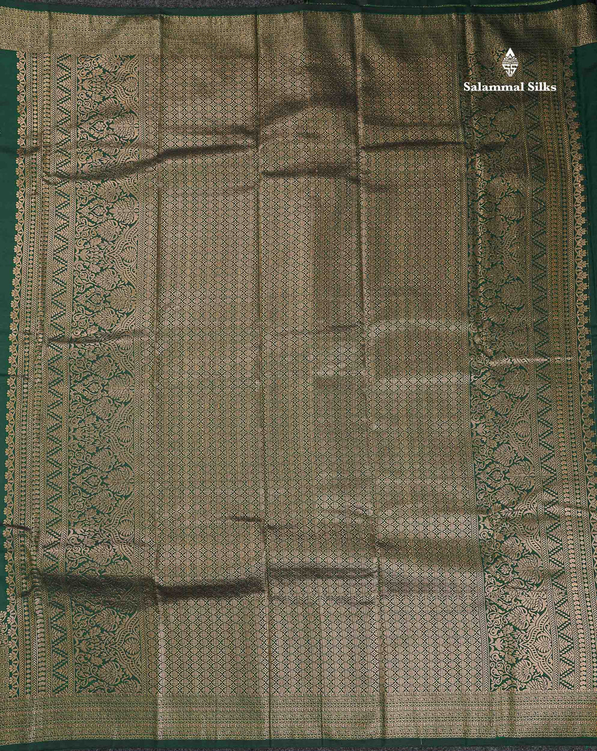 Semi Silk Saree - Bottle Green Colour Body Zari Butta With Traditional Turning Border