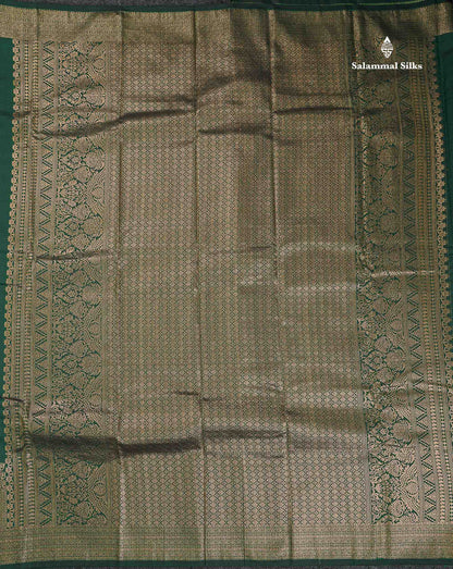 Semi Silk Saree - Bottle Green Colour Body Zari Butta With Traditional Turning Border