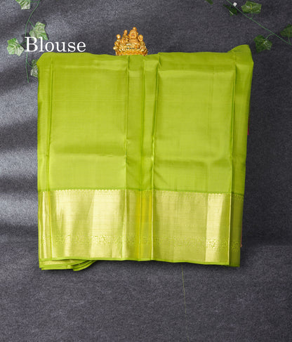 Pure Silk Pattu Pavadai (Pink) With Parrot Green Blouse 44"