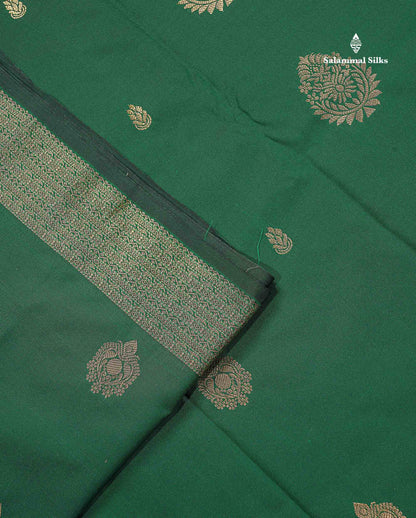 Semi Silk Saree - Bottle Green Colour Body Zari Butta With Traditional Turning Border