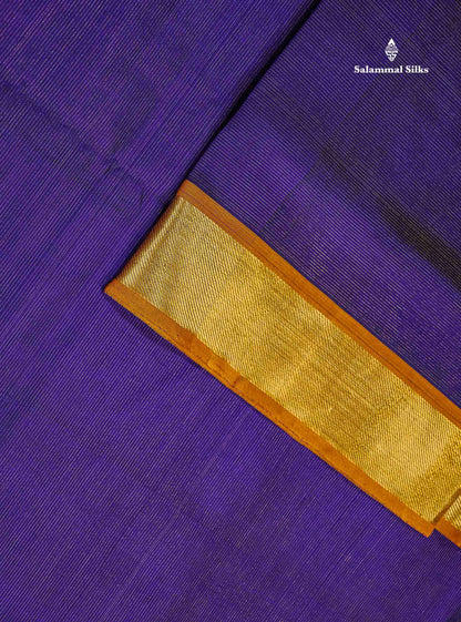 Pure Silk Cotton Saree - Violet Vaira Oosi Lines Along With Contrast Mustard Yellow Traditional Border
