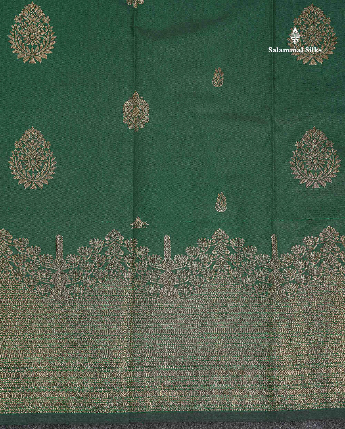 Semi Silk Saree - Bottle Green Colour Body Zari Butta With Traditional Turning Border
