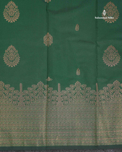 Semi Silk Saree - Bottle Green Colour Body Zari Butta With Traditional Turning Border