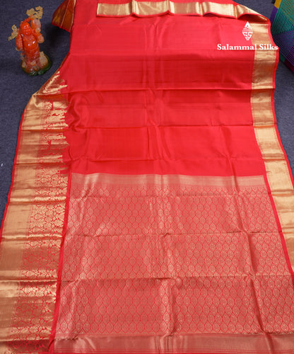 Beautiful Chilly Red Pure Kanjivaram Pure Silk Saree with Traditional Pallaku Border