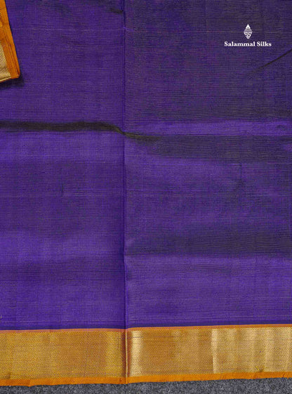 Pure Silk Cotton Saree - Violet Vaira Oosi Lines Along With Contrast Mustard Yellow Traditional Border