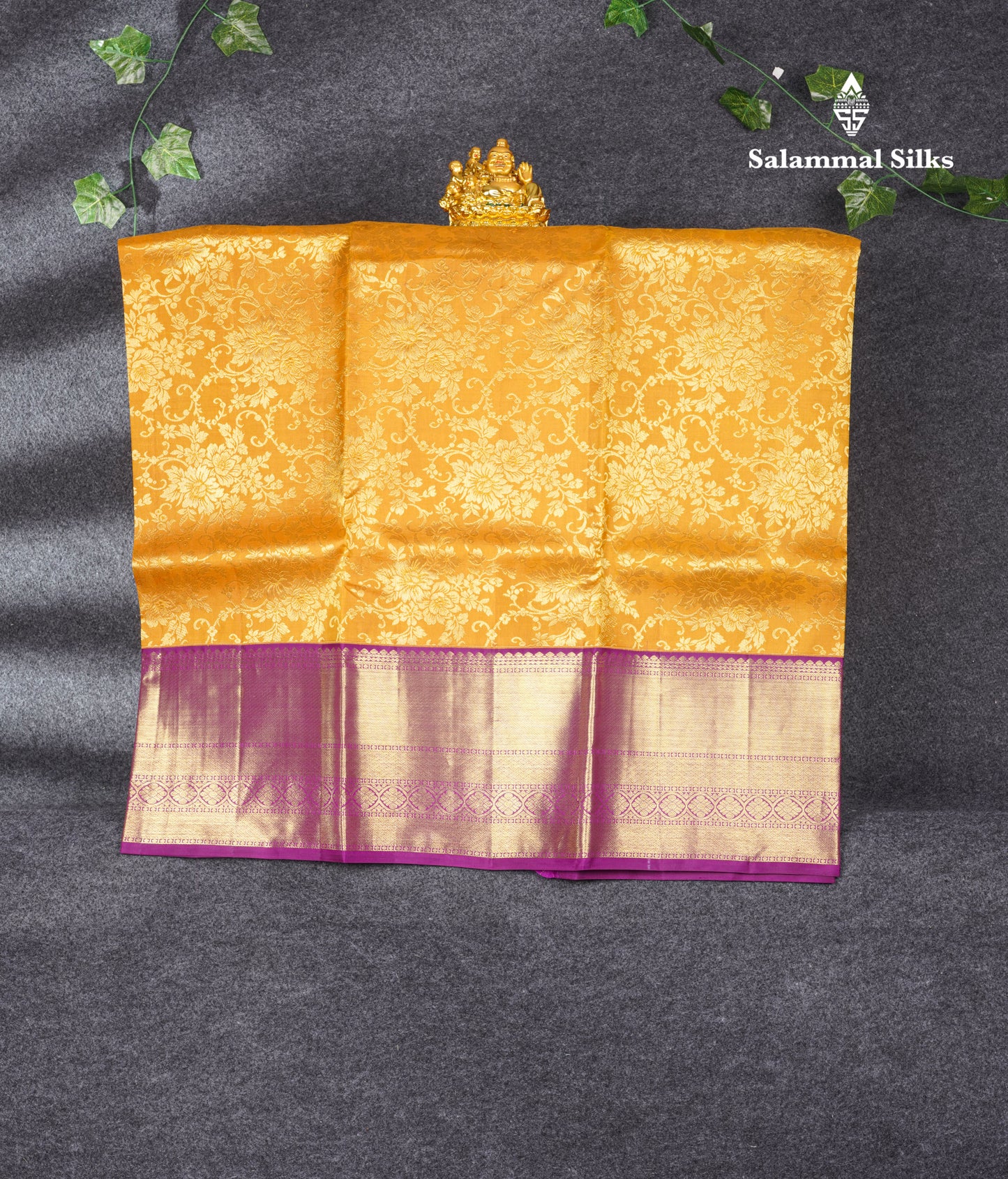 Pure Silk Pattu Pavadai ( Mustard Yellow ) With Violet Blouse 44"