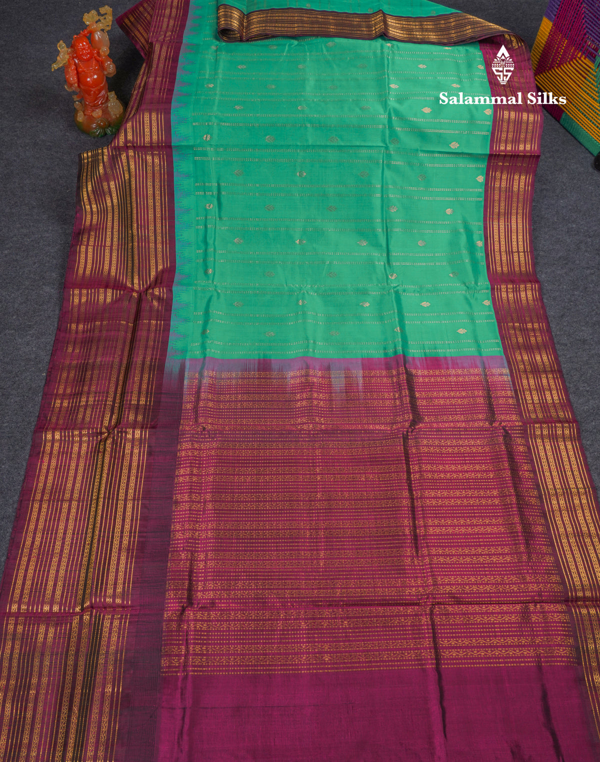Sea Green Pure Silk Cotton Saree With Contrast Magenta Traditional Evening Moning Border