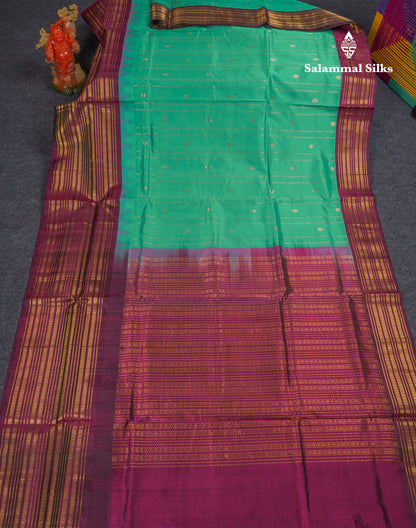 Sea Green Pure Silk Cotton Saree With Contrast Magenta Traditional Evening Moning Border