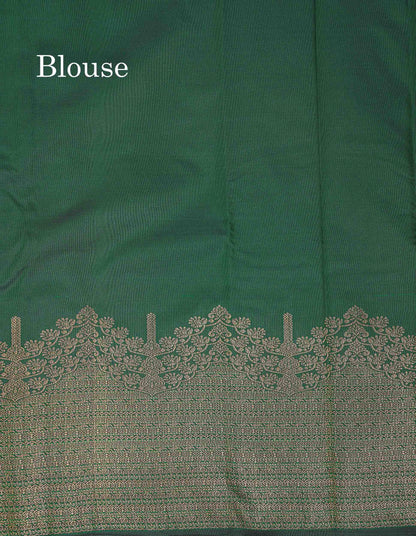 Semi Silk Saree - Bottle Green Colour Body Zari Butta With Traditional Turning Border