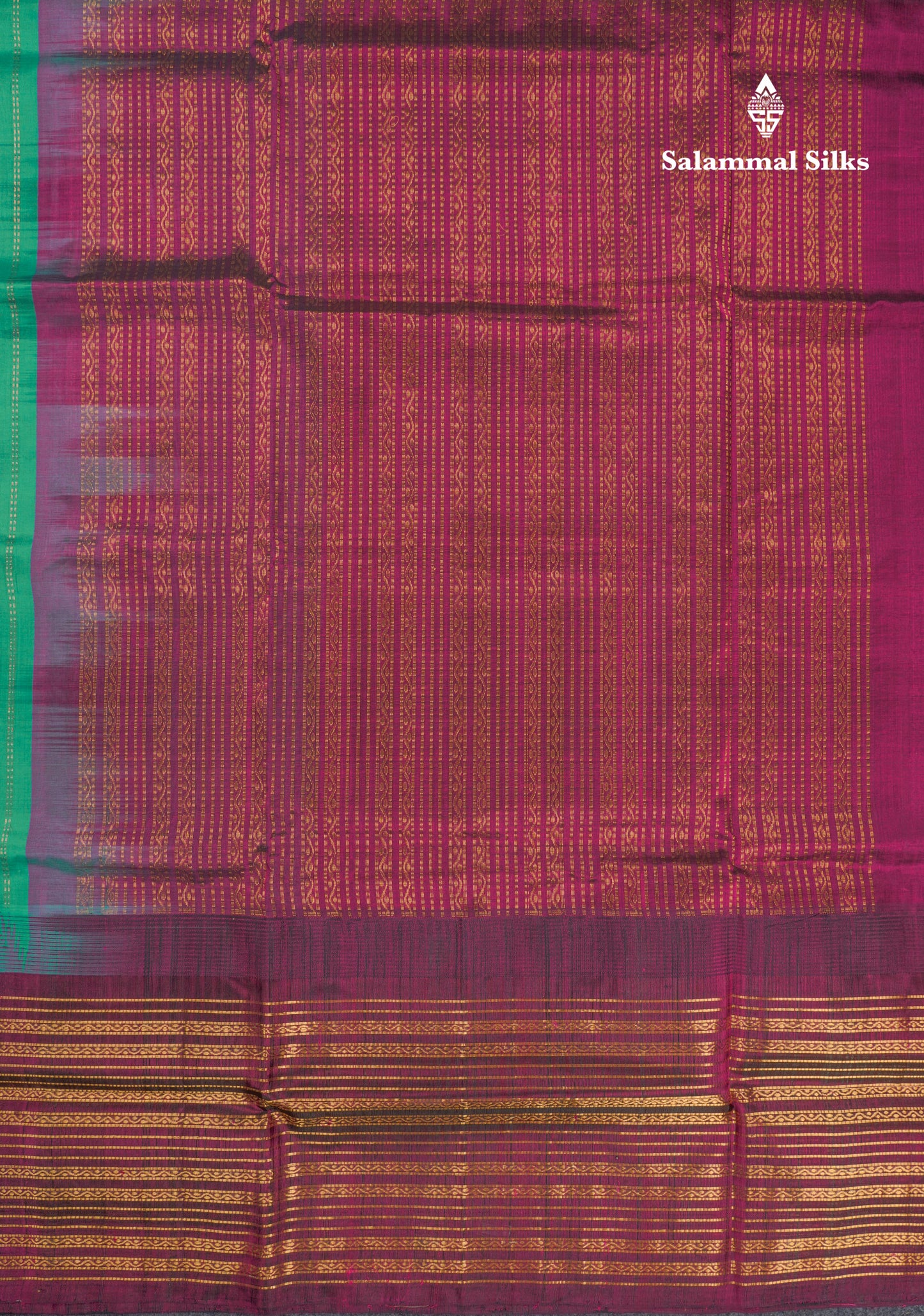 Sea Green Pure Silk Cotton Saree With Contrast Magenta Traditional Evening Moning Border