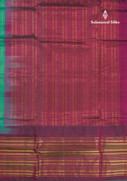 Sea Green Pure Silk Cotton Saree With Contrast Magenta Traditional Evening Moning Border