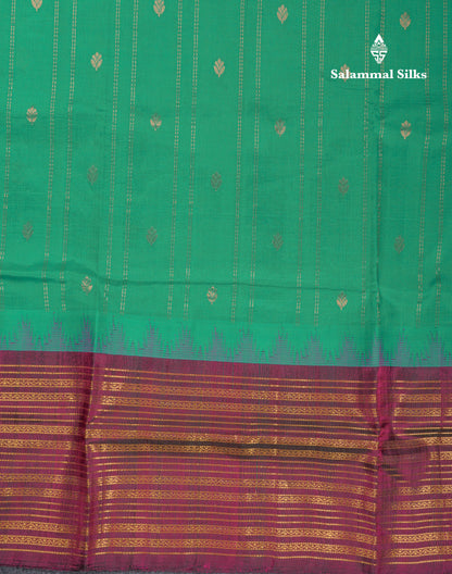 Sea Green Pure Silk Cotton Saree With Contrast Magenta Traditional Evening Moning Border