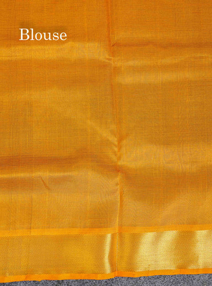Pure Silk Cotton Saree - Violet Vaira Oosi Lines Along With Contrast Mustard Yellow Traditional Border