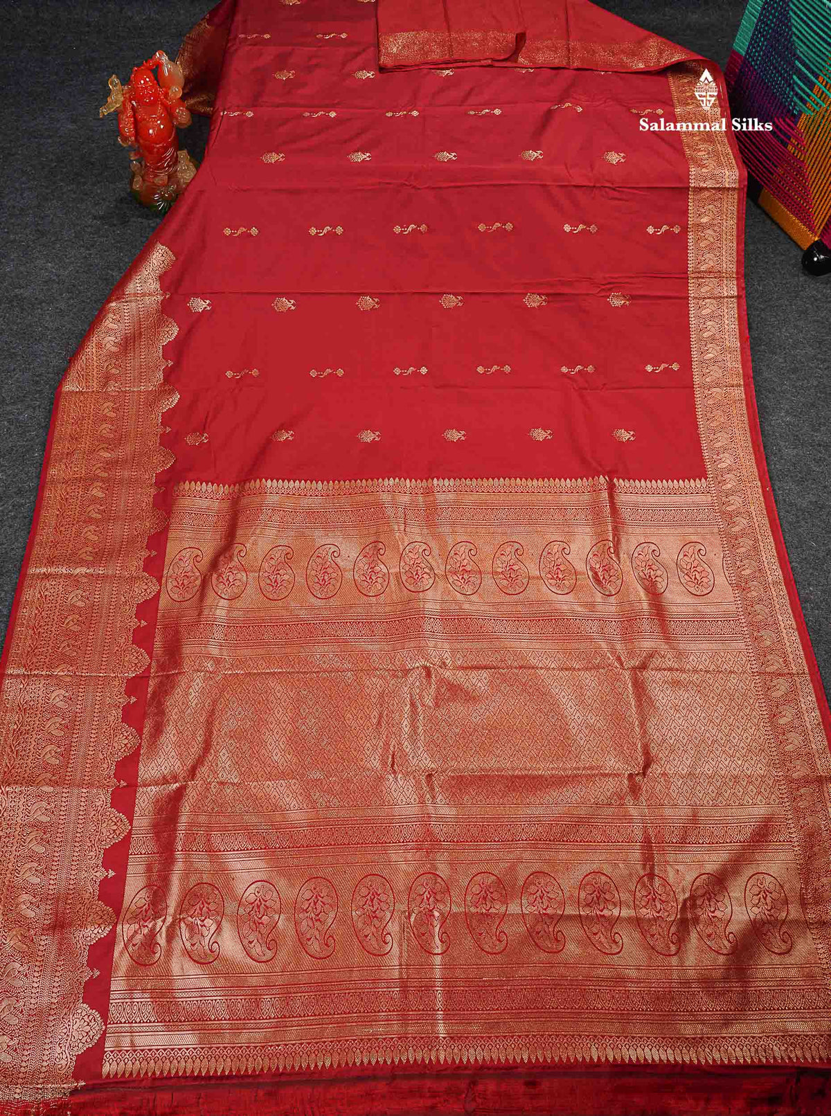 Semi Silk Saree - Maroon Colour Body Zari Butta With Traditional Turning Border
