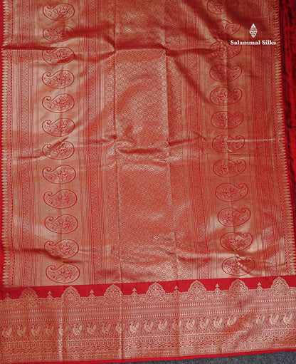 Semi Silk Saree - Maroon Colour Body Zari Butta With Traditional Turning Border