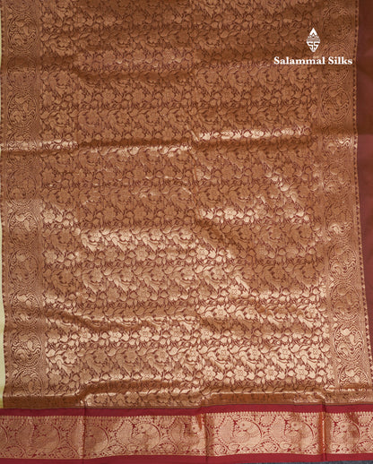 9 Yards Semi Silk Saree Light Yellow With Contrast Maroon Border