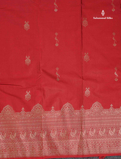 Semi Silk Saree - Maroon Colour Body Zari Butta With Traditional Turning Border