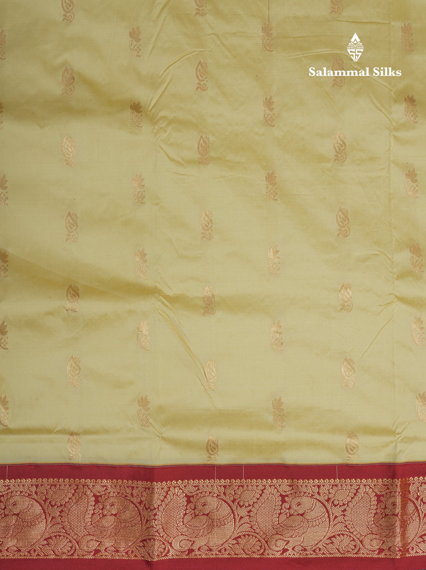 9 Yards Semi Silk Saree Light Yellow With Contrast Maroon Border