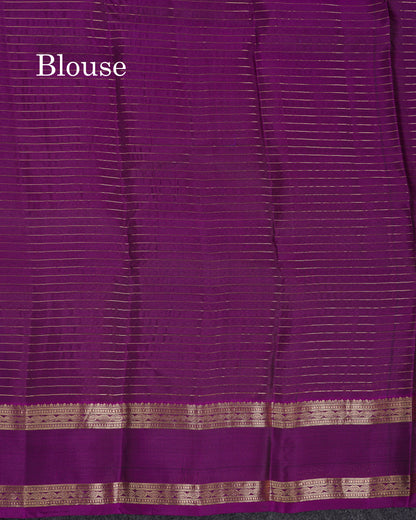 Beautiful Grey Traditional Checks And Buttas Pure Kanjivaram Silk Saree With Contrast Violet Border