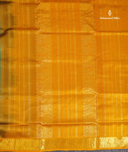 Pure Silk Cotton Saree - Green Vaira Oosi Lines Along With Contrast Mustard Yellow Traditional Border