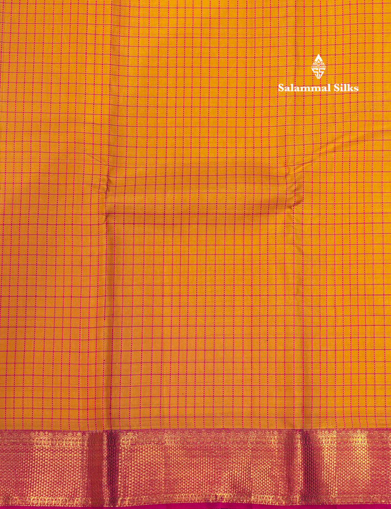 Yellow Colour Samll Checks Kanjivaram Pure Silk Saree With Gold Zari Border