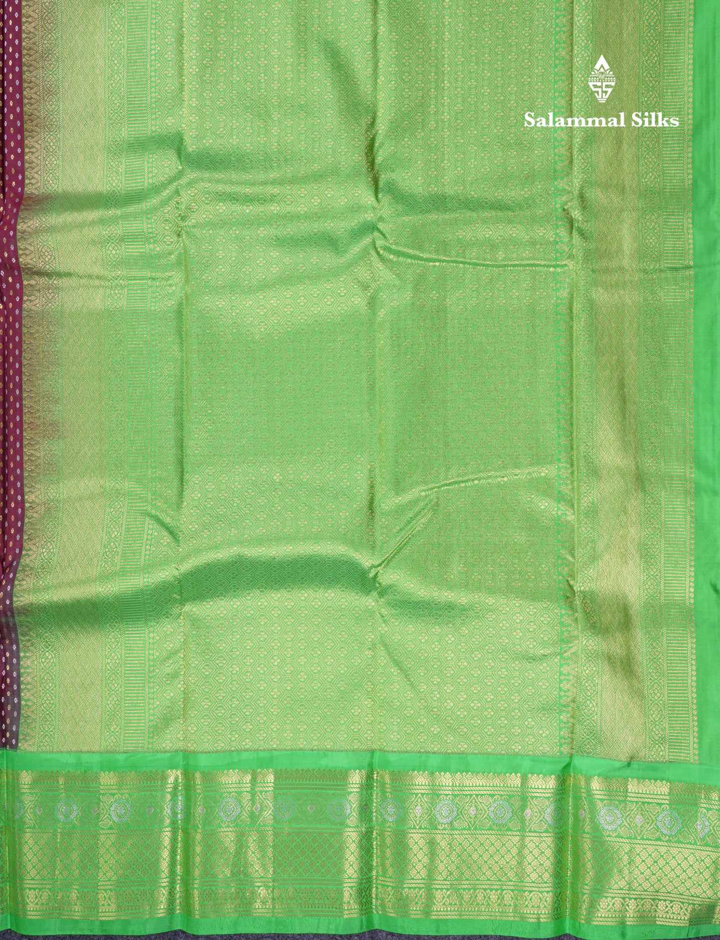 Beautiful Dark Brown Silver & Gold Butta Pure Kanjivaram Silk Saree With Contrast Parrot Green Traditional Border