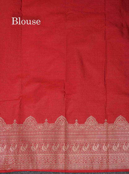 Semi Silk Saree - Maroon Colour Body Zari Butta With Traditional Turning Border