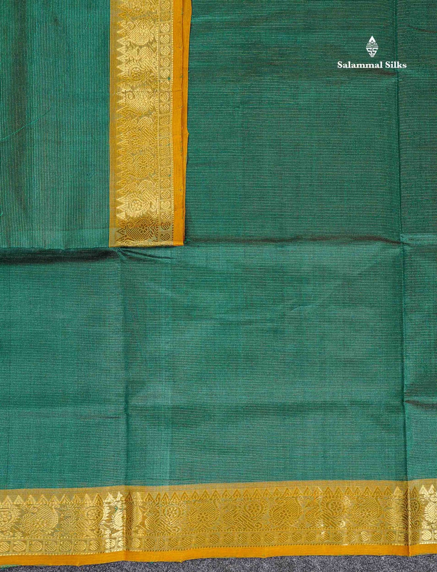 Pure Silk Cotton Saree - Green Vaira Oosi Lines Along With Contrast Mustard Yellow Traditional Border