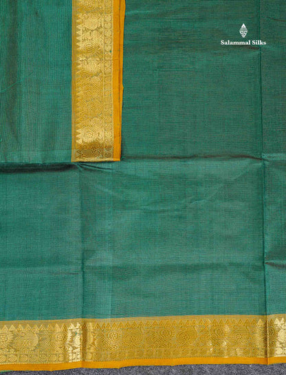 Pure Silk Cotton Saree - Green Vaira Oosi Lines Along With Contrast Mustard Yellow Traditional Border