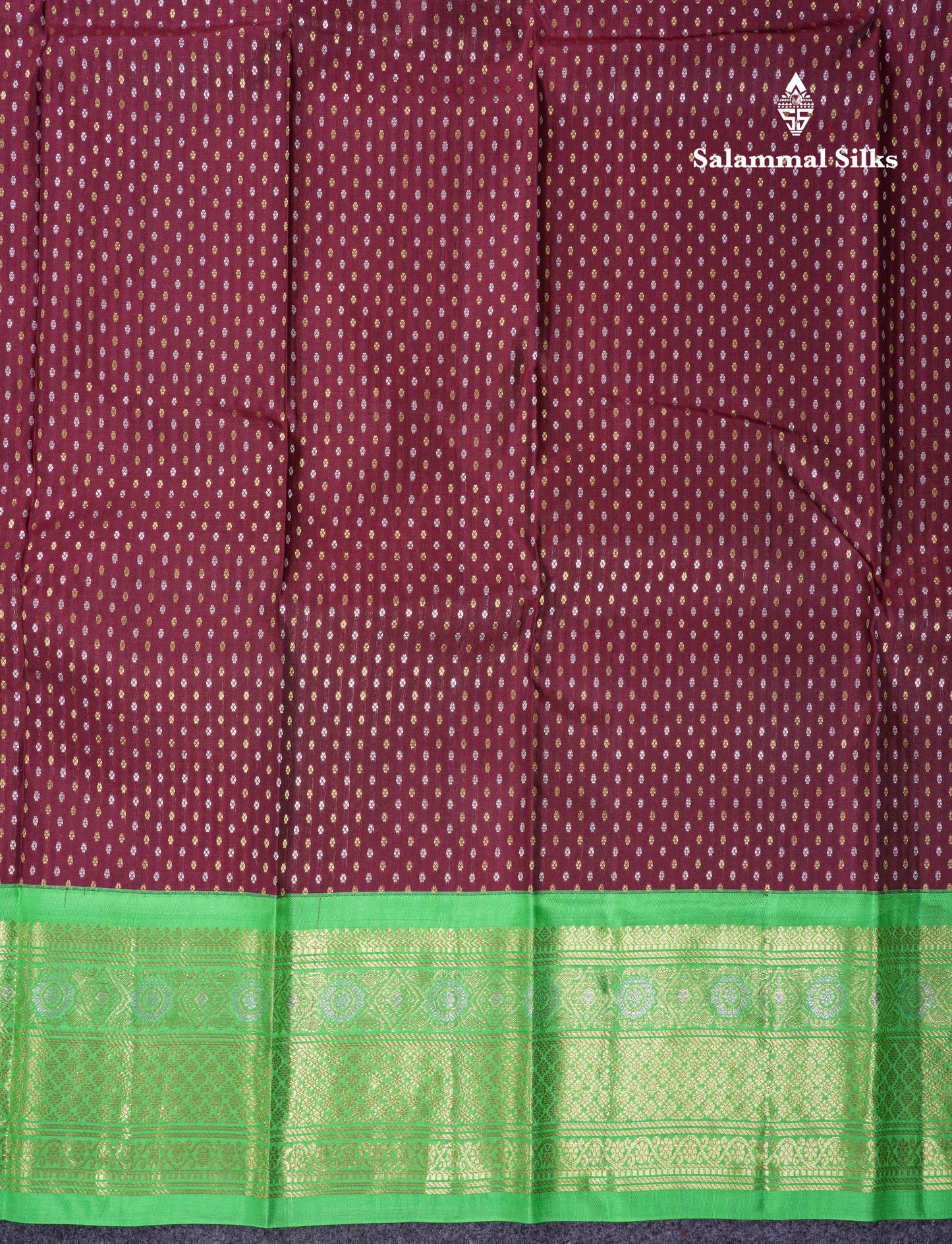 Beautiful Dark Brown Silver & Gold Butta Pure Kanjivaram Silk Saree With Contrast Parrot Green Traditional Border