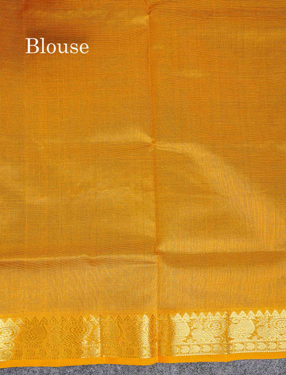 Pure Silk Cotton Saree - Green Vaira Oosi Lines Along With Contrast Mustard Yellow Traditional Border