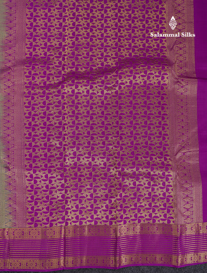 Beautiful Parrot Green Traditional Checks And Buttas Pure Kanjivaram Silk Saree With Contrast Violet Border