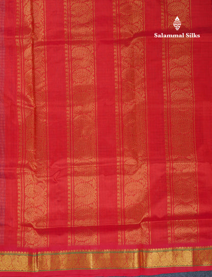 Sky Blue & White Tiny Checks Pure Silk Cotton Saree With Contrast Chilly Red Traditional Border
