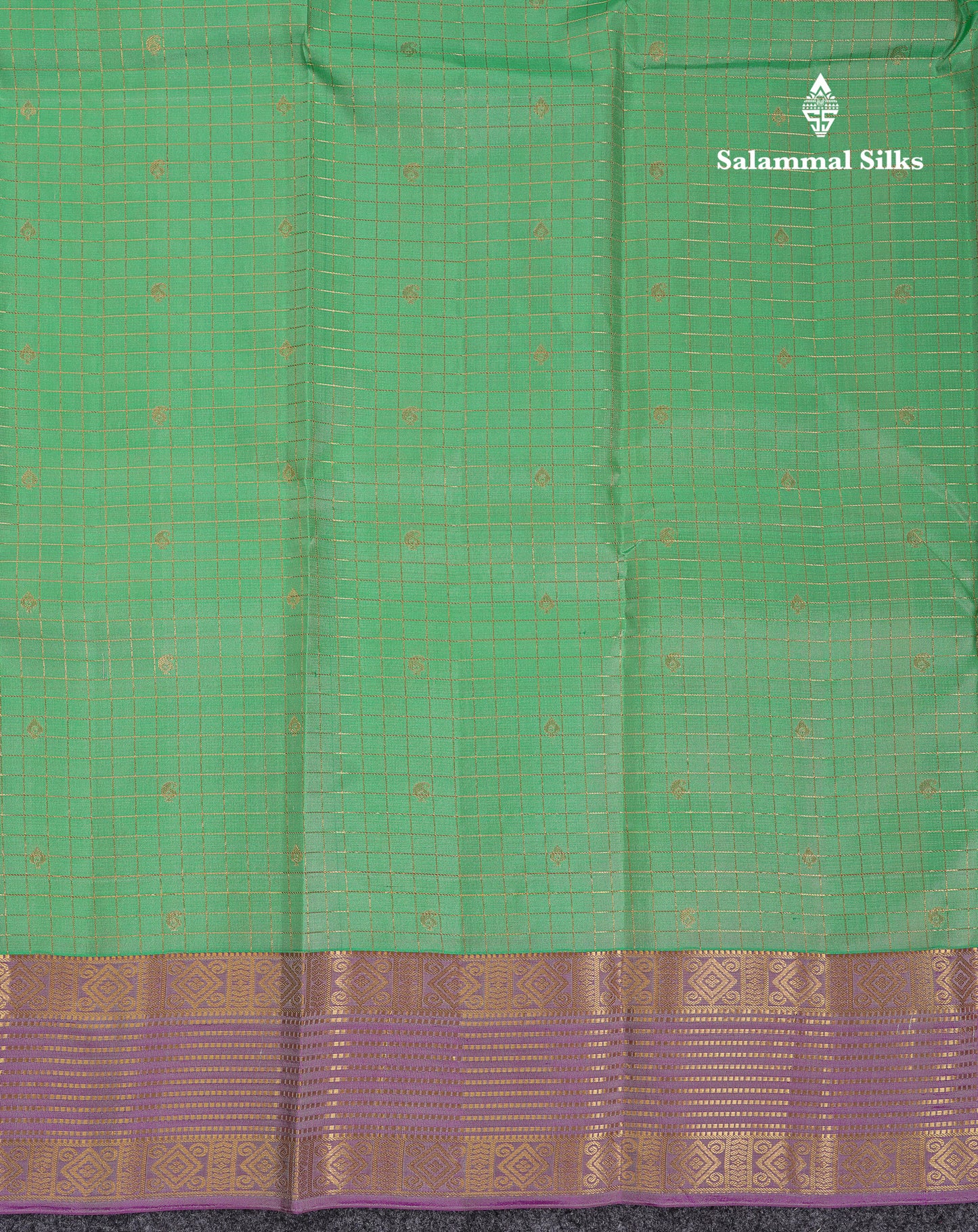 Beautiful Parrot Green Traditional Checks And Buttas Pure Kanjivaram Silk Saree With Contrast Violet Border