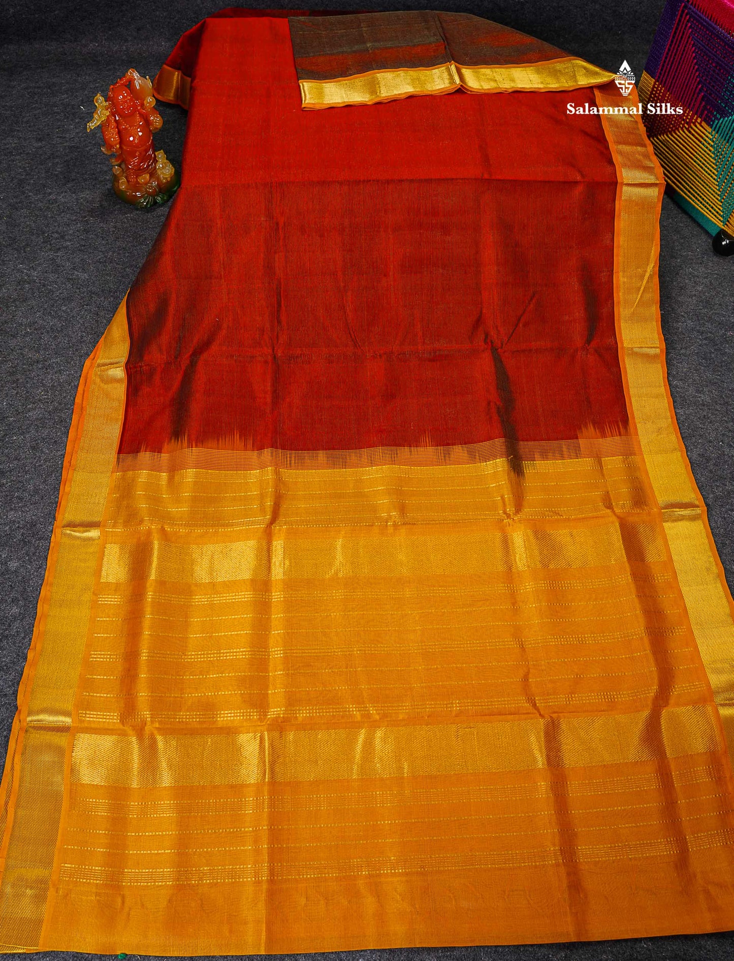 Pure Silk Cotton Saree - Maroon Vaira Oosi Lines Along With Contrast Mango Yellow Traditional Border