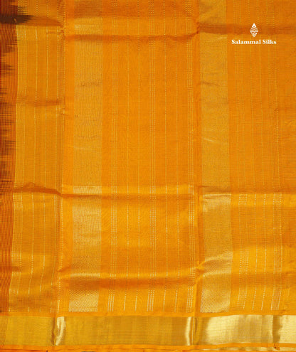 Pure Silk Cotton Saree - Maroon Vaira Oosi Lines Along With Contrast Mango Yellow Traditional Border