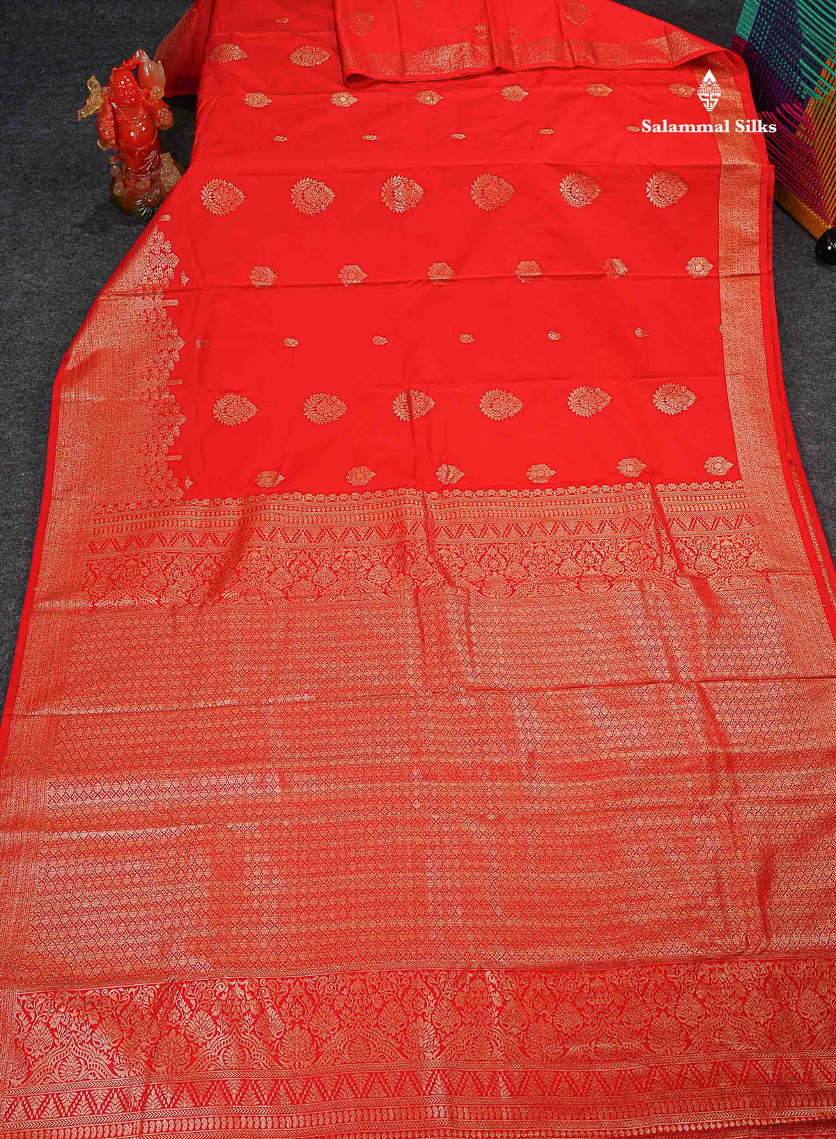 Semi Silk Saree - Redish Orange Colour Body Zari Butta With Traditional Turning Border 