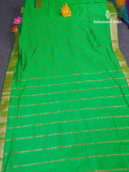 9 Yards Semi Silk Saree Green with Gold Zari Border
