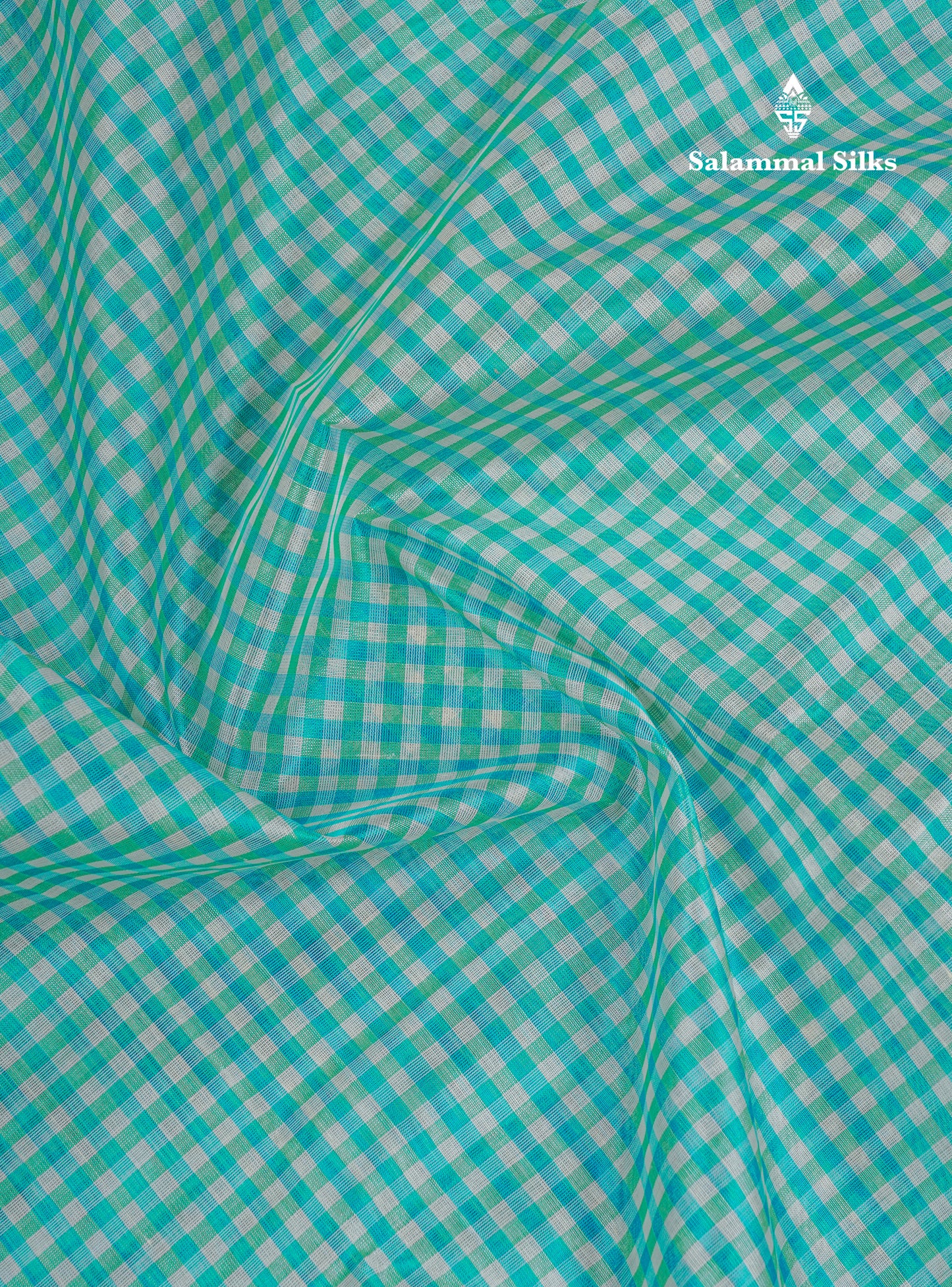 Sky Blue & White Tiny Checks Pure Silk Cotton Saree With Contrast Chilly Red Traditional Border