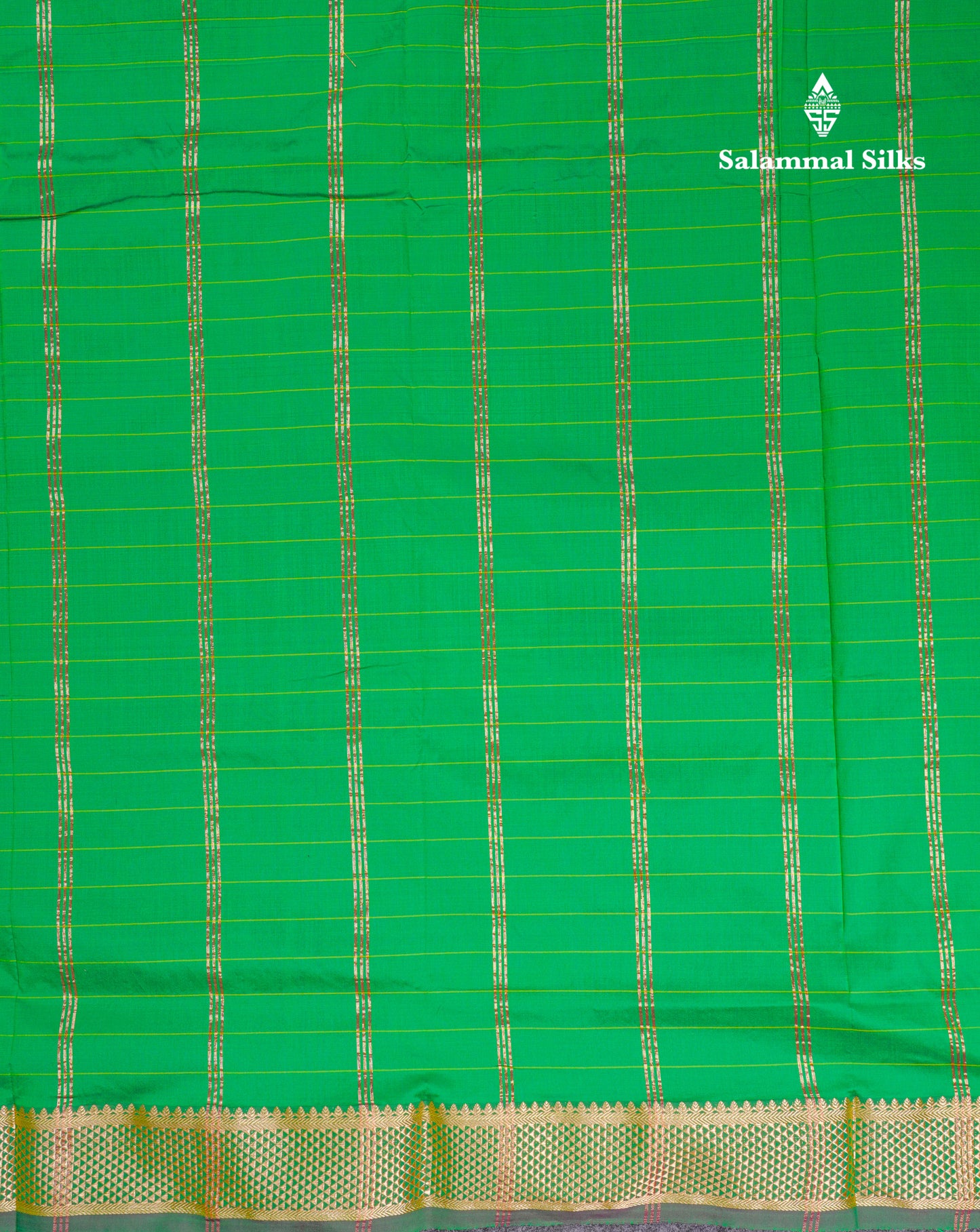 9 Yards Semi Silk Saree Green Checks With Traditional Border