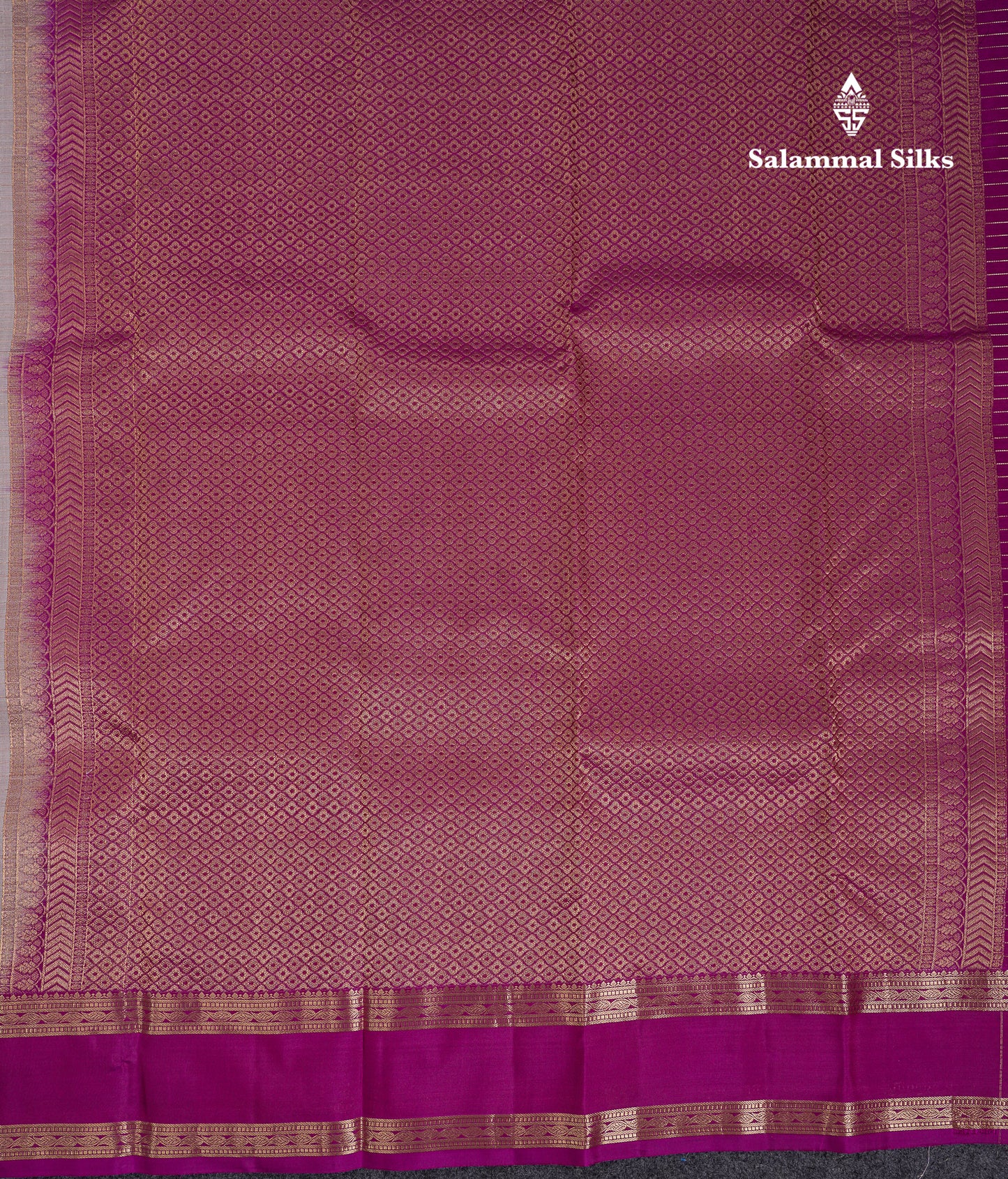 Beautiful Grey Traditional Checks And Buttas Pure Kanjivaram Silk Saree With Contrast Violet Border