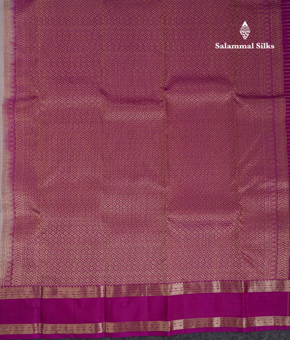 Beautiful Grey Traditional Checks And Buttas Pure Kanjivaram Silk Saree With Contrast Violet Border