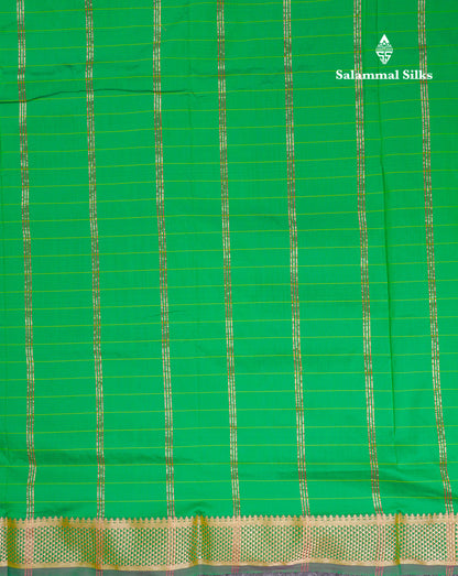 9 Yards Semi Silk Saree Green with Gold Zari Border