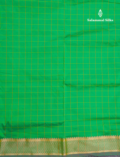 9 Yards Semi Silk Saree Green Checks With Traditional Border