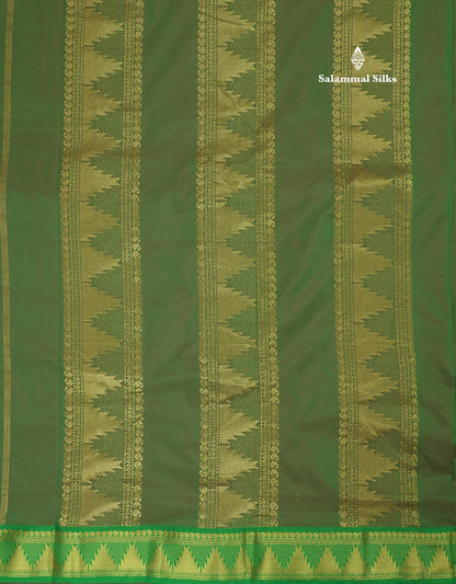 10 Yards Art Silk Saree Dark Brown with Contrast Green Temple Border