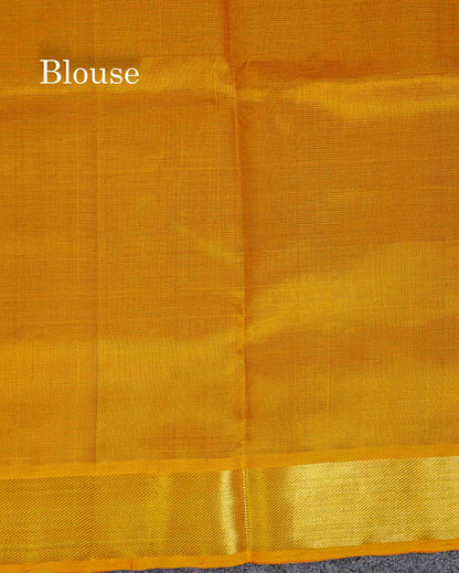 Pure Silk Cotton Saree - Maroon Vaira Oosi Lines Along With Contrast Mango Yellow Traditional Border