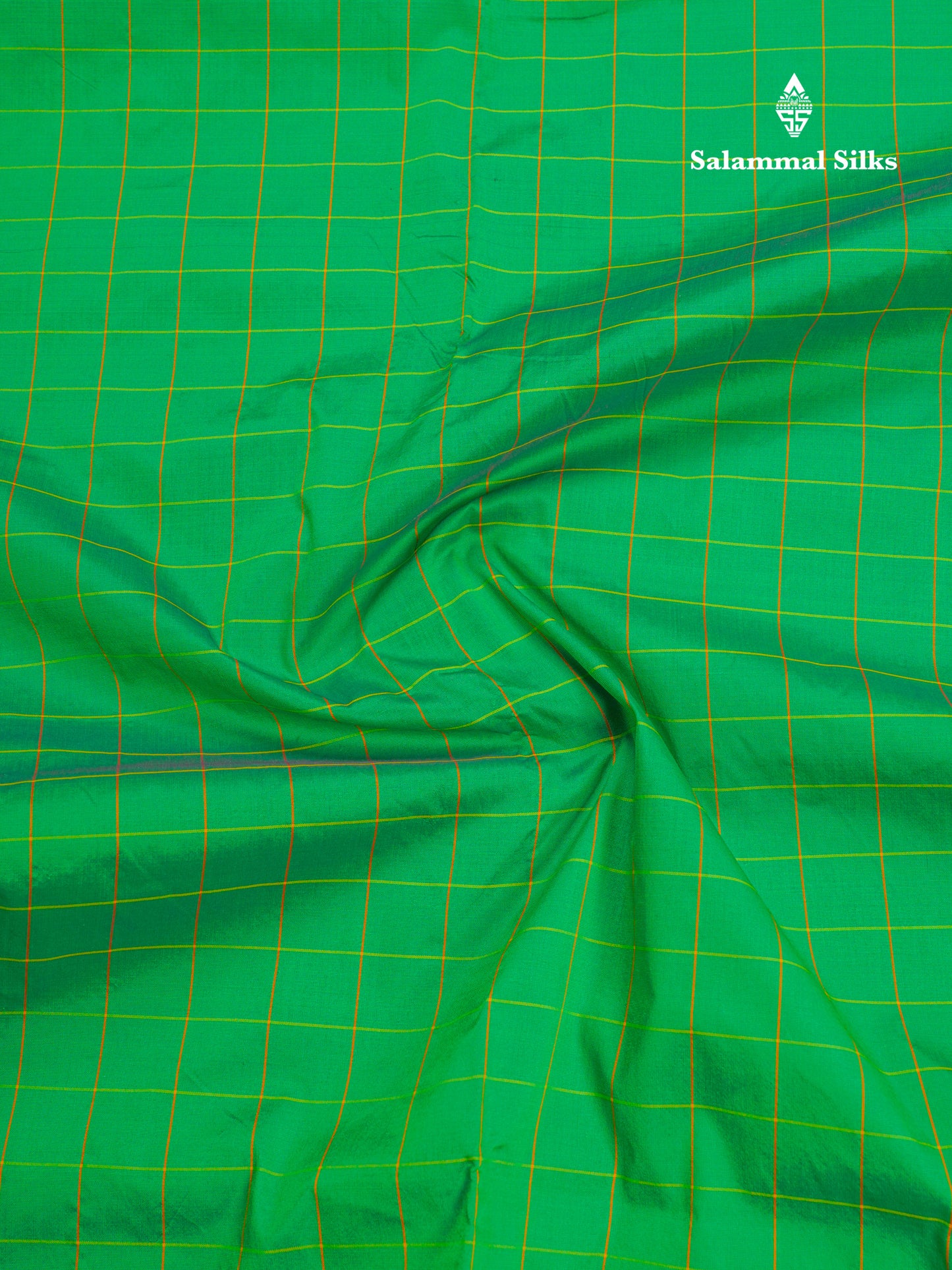 9 Yards Semi Silk Saree Green Checks With Traditional Border