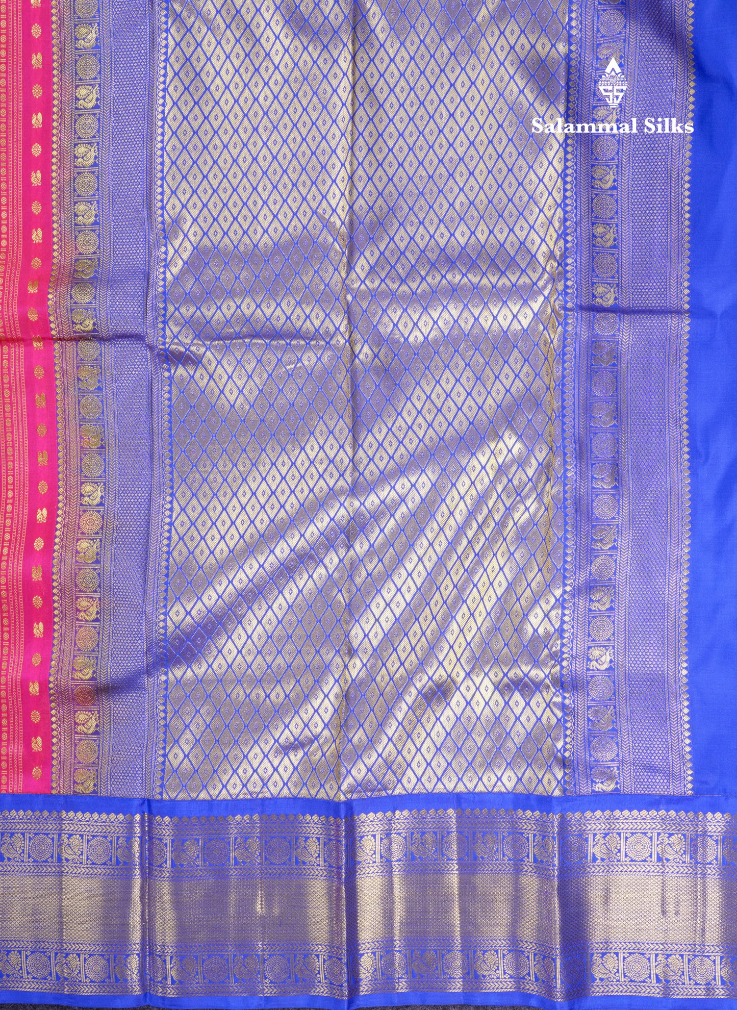 Beautiful Magenta Pure Kanjivaram Silk Saree With Contrast Magenta Pink Traditional Border