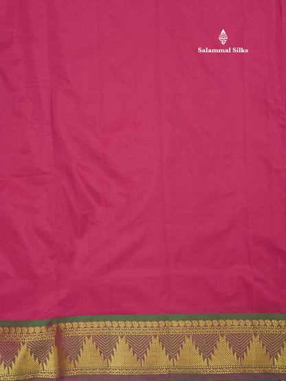 10 Yards Art Silk Saree Dark Brown with Contrast Green Temple Border